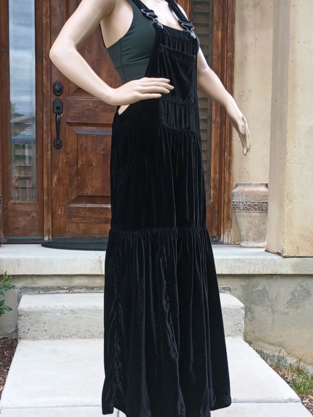 Long Skirtall/Bib-Dress by Free People (Moonbeam Velvet Skirtall), XS, black
